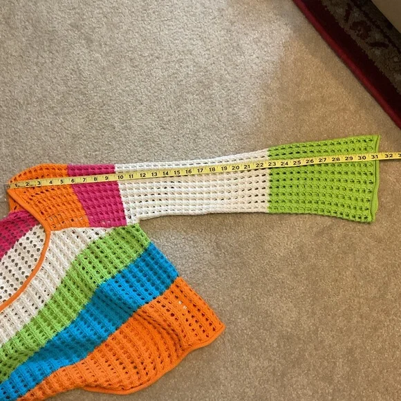 Wild Fable Granny Crochet Striped Rainbow Wide Sleeved Casual Top Shirt Size L - Picture 7 of 9